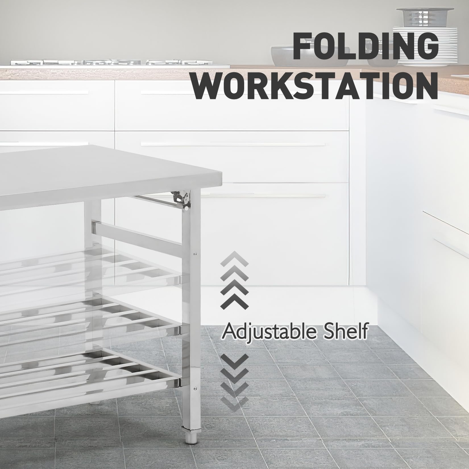 48×30″ Stainless Steel Prep Table ,Commercial Kitchen Foldable Food Prep Table
