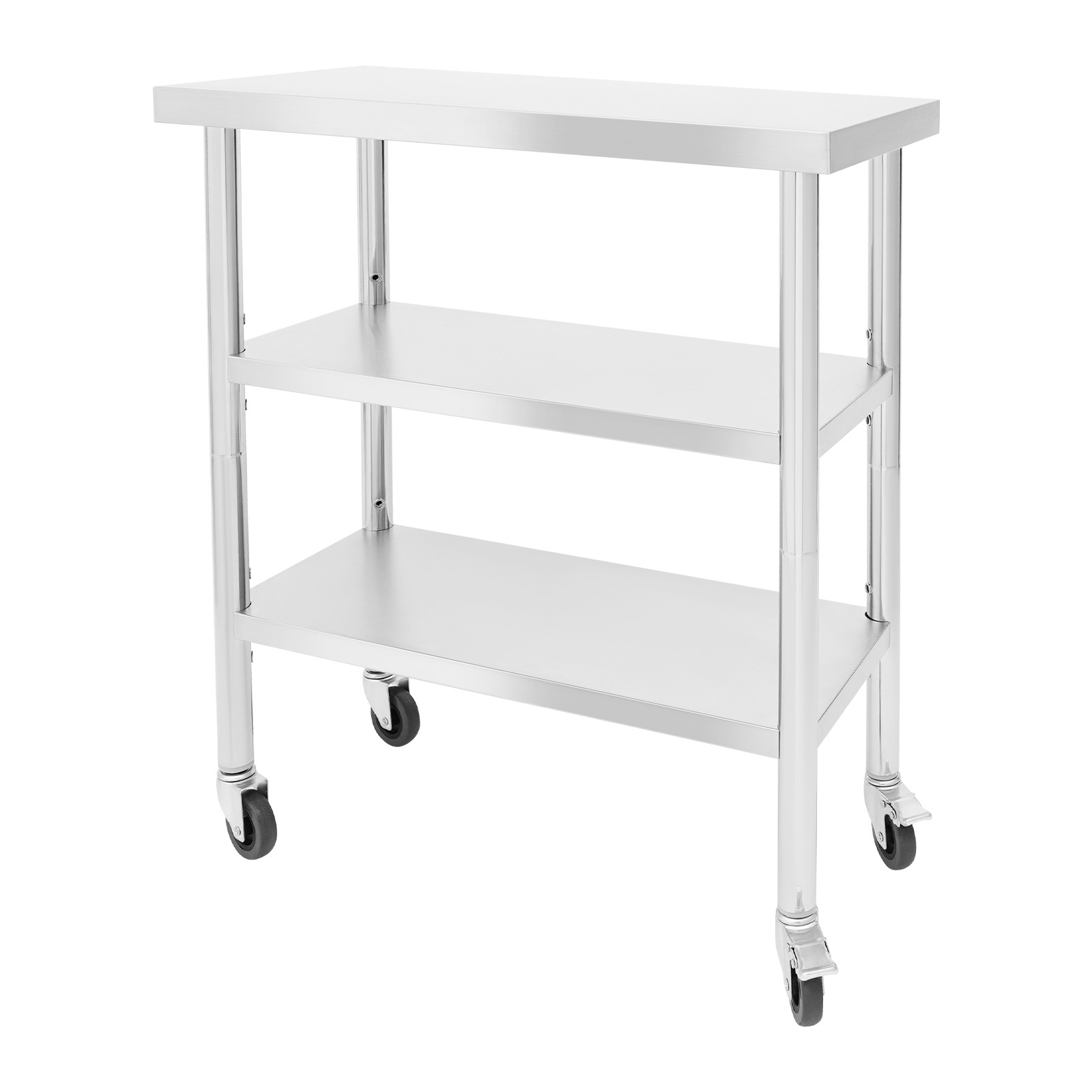 30*14*35in Utility Table, 3 Tiers Work Table, Metal Work Bench With 4* Casters
