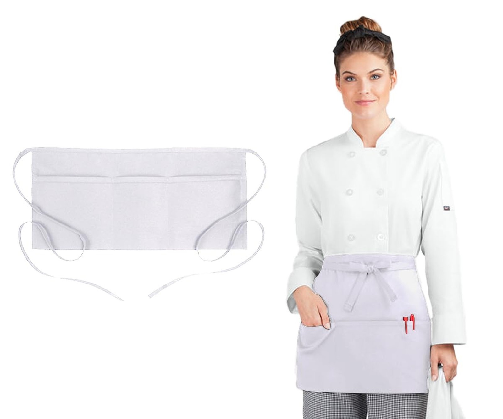 Avalon Kitchen Server Aprons with 3 Pockets – 100% Polyester Waist Apron,