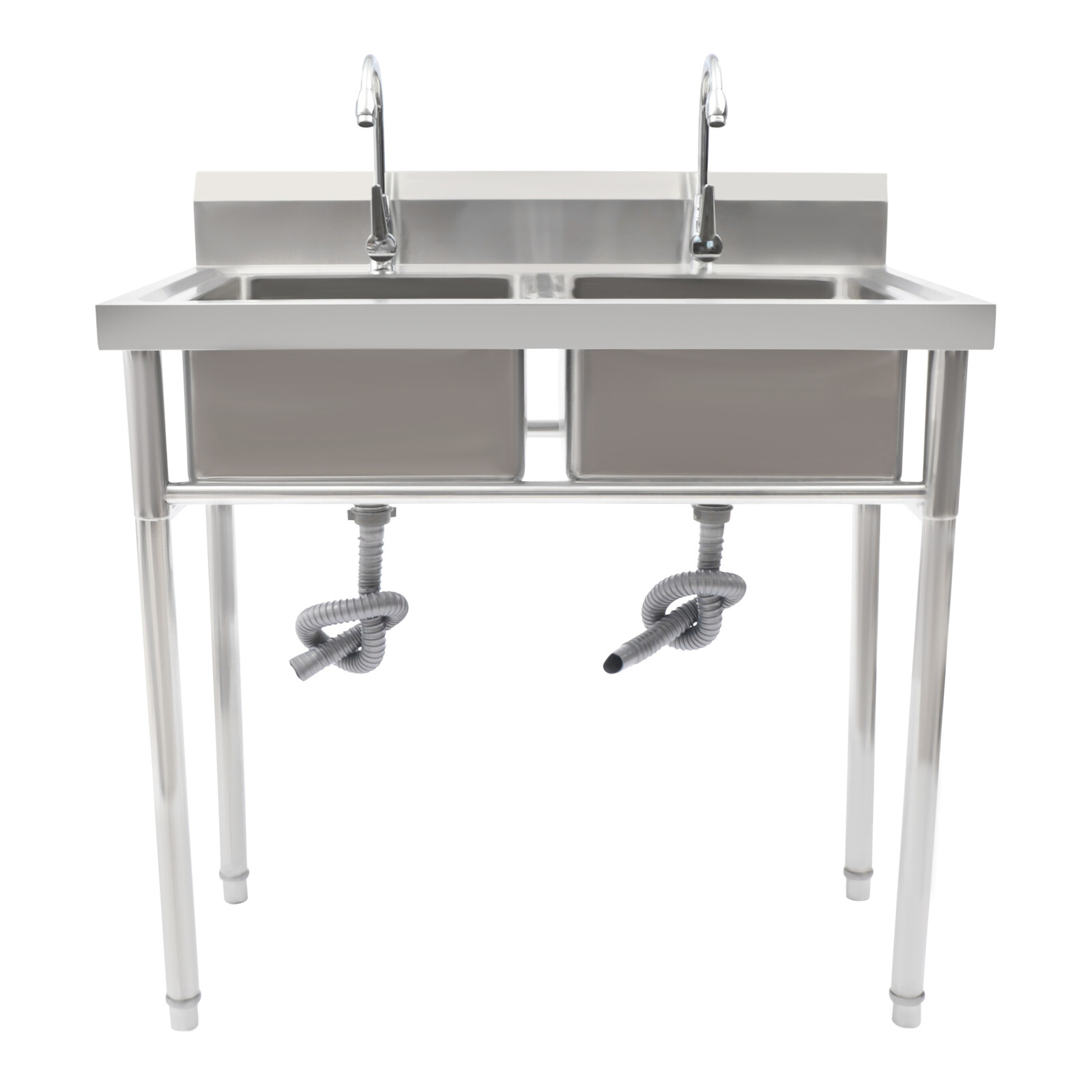 Commercial Utility Prep Sink Stainless Steel 2 Dual Compartment w/ Basins Faucet