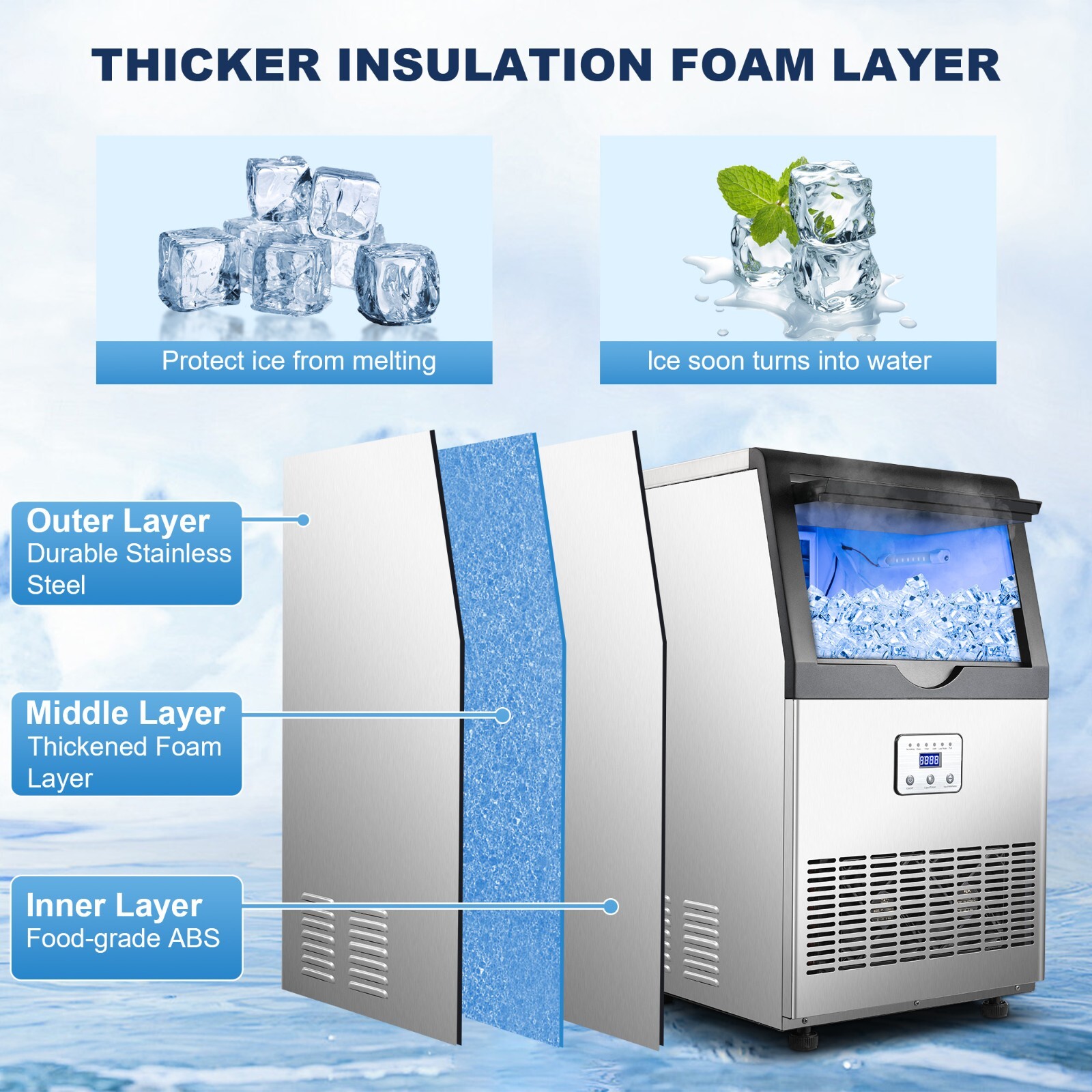 110lbs Built-in Commercial Ice Maker Stainless Steel Bar Restaurant Cube Machine