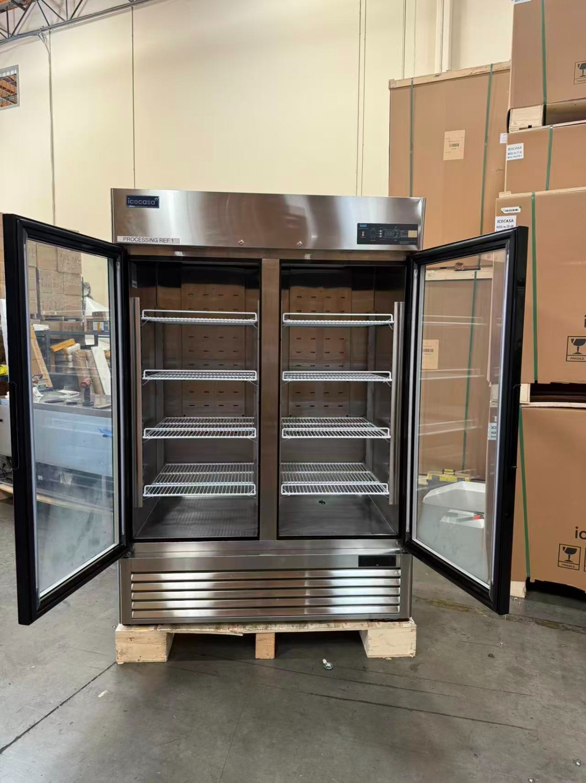 54″ Glass Door Reach-In Refrigerator, 2-Door Merchandiser 49 Cu.ft – Dents