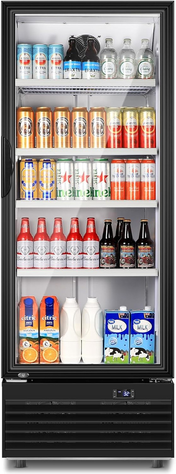 350L Commercial Beverage Fridge Glass Door Fast Cooling Low Noise Black