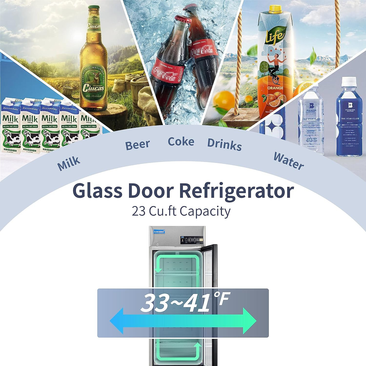Stainless Steel Commercial Refrigerator One Glass Door 27′ For Restaurant Bar