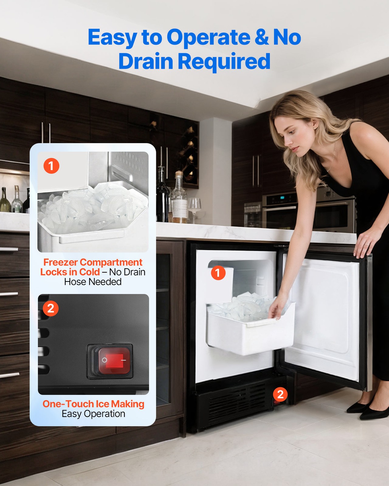 VEVOR Under Counter Ice Maker 15 LBS/Day Crescent Ice Maker & 11LBS Storage Bin