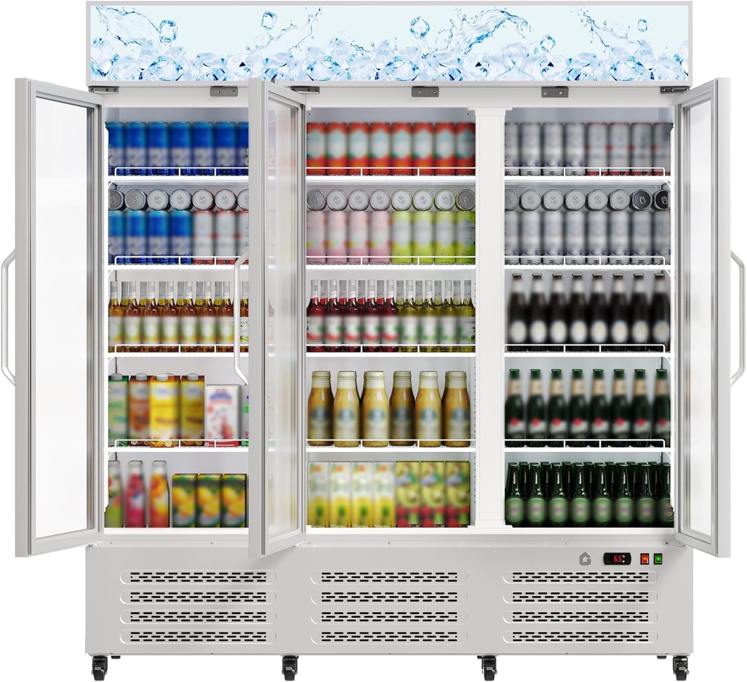 Commercial Refrigerator, Three Glass Door Display Beverage Fridge, 39 Cu ft Upri