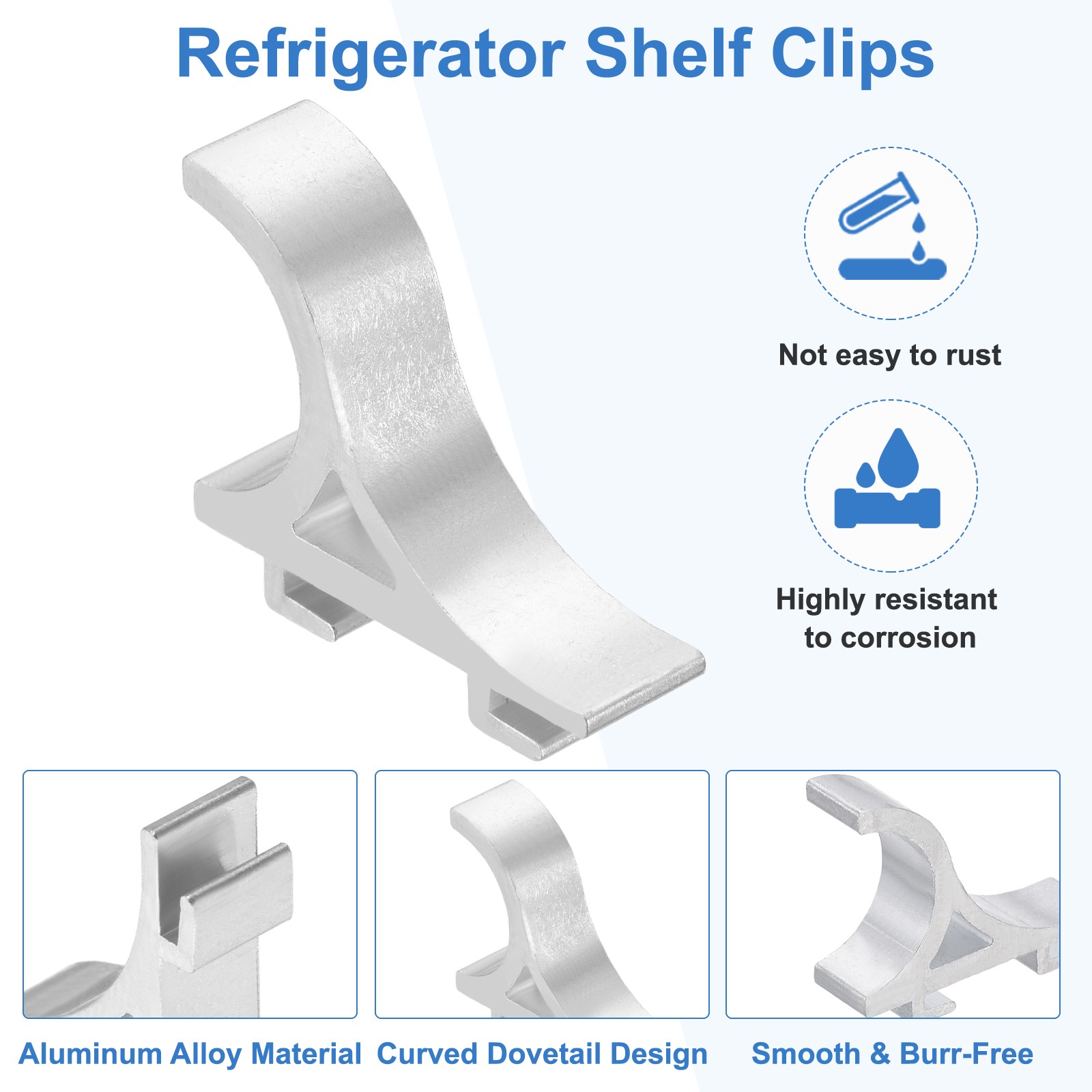 8Pcs Freezer Shelf Clip Aluminum Refrigerator Shelf Support (27 x 20 x 7.5mm)