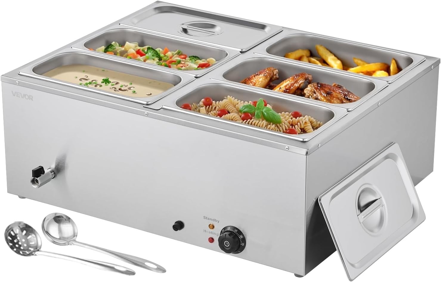 Commercial Food Warmer, 1500W Electric Stainless Steel Steam Food Warmer with…
