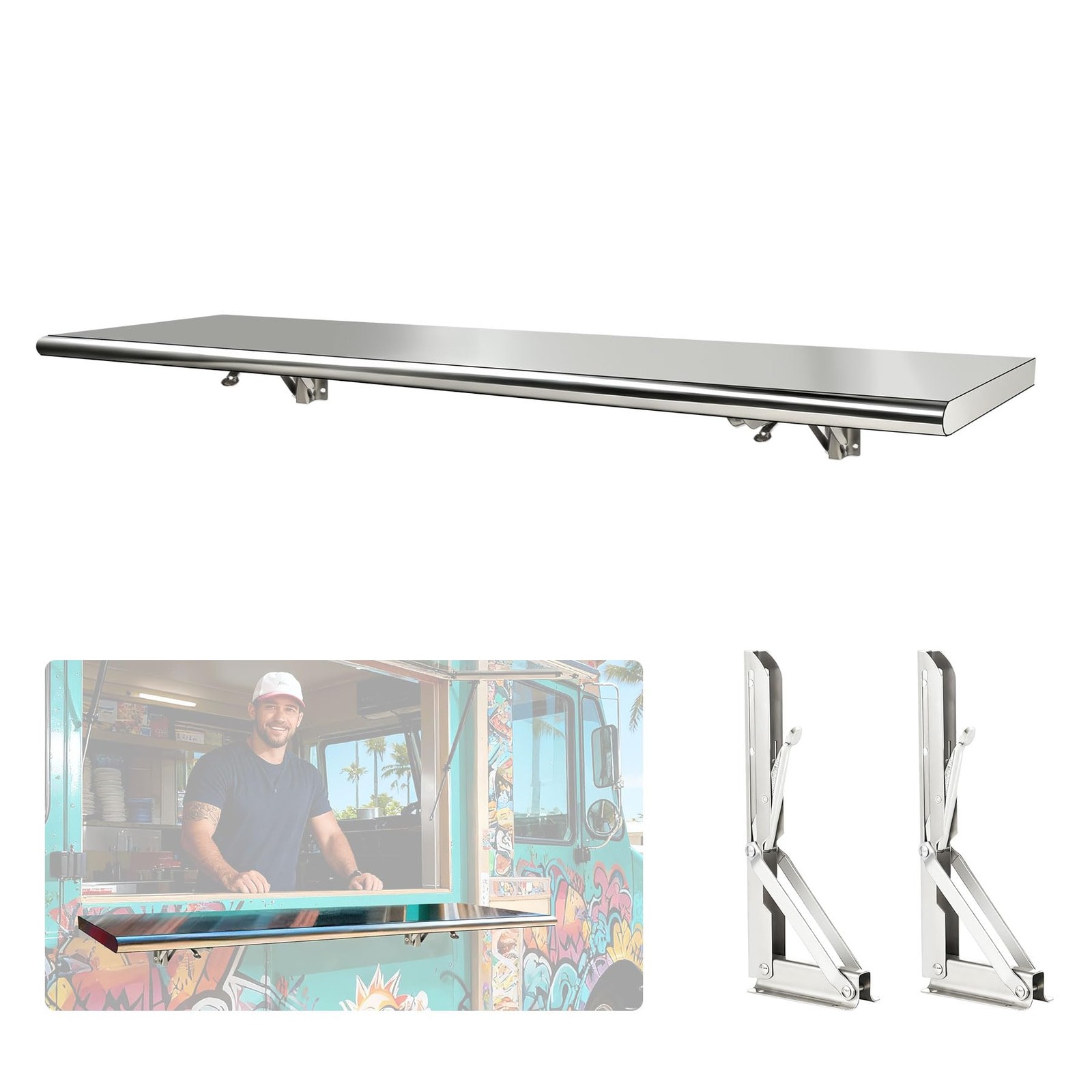 Sidasu Concession Shelf 50″ L x 12»W Folding Shelf Stainless Steel Food Shel…