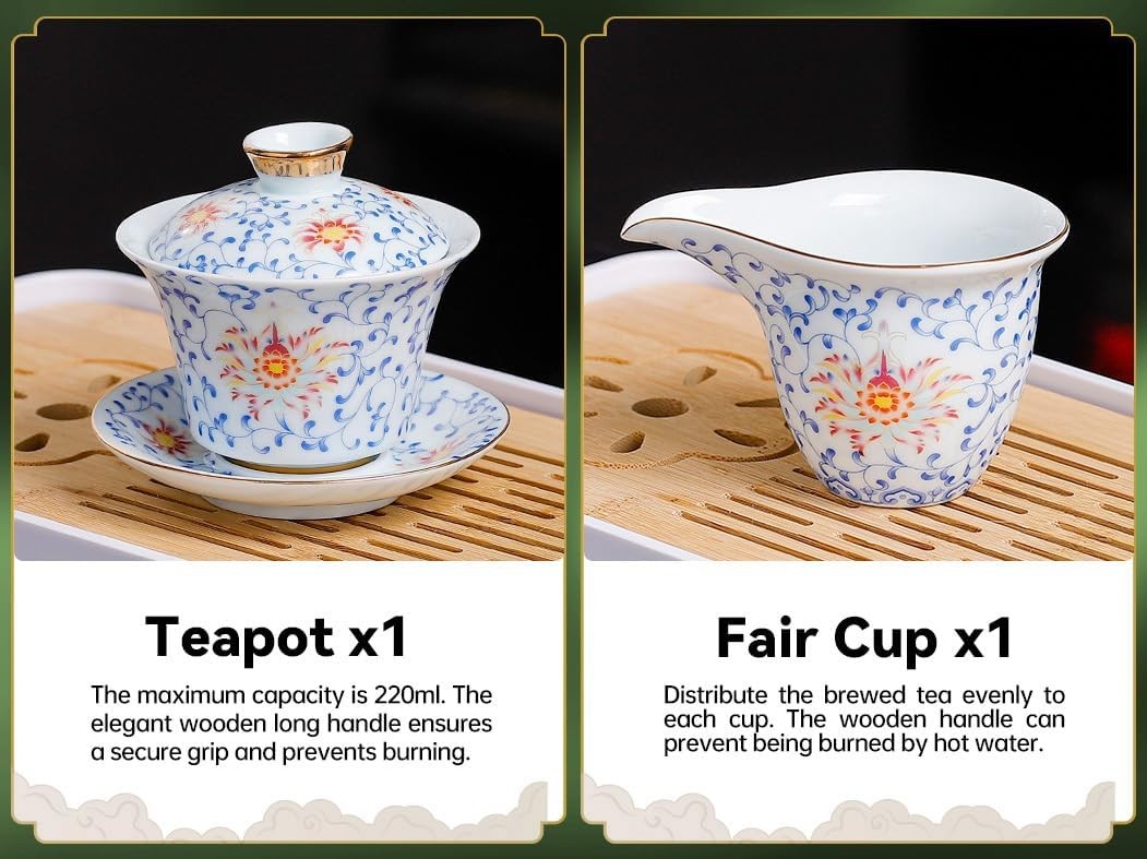 Japanese Tea Set Traditional with 6 Cups, Chinese Gongfu Tea Set for Adults,