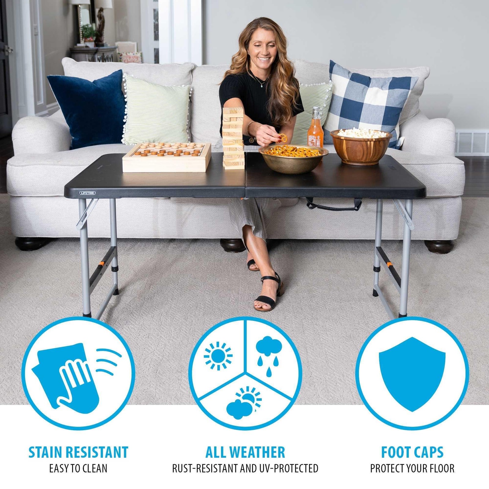 Lifetime 4-Foot Fold-in-Half Adjustable Folding Table – Light Commercial