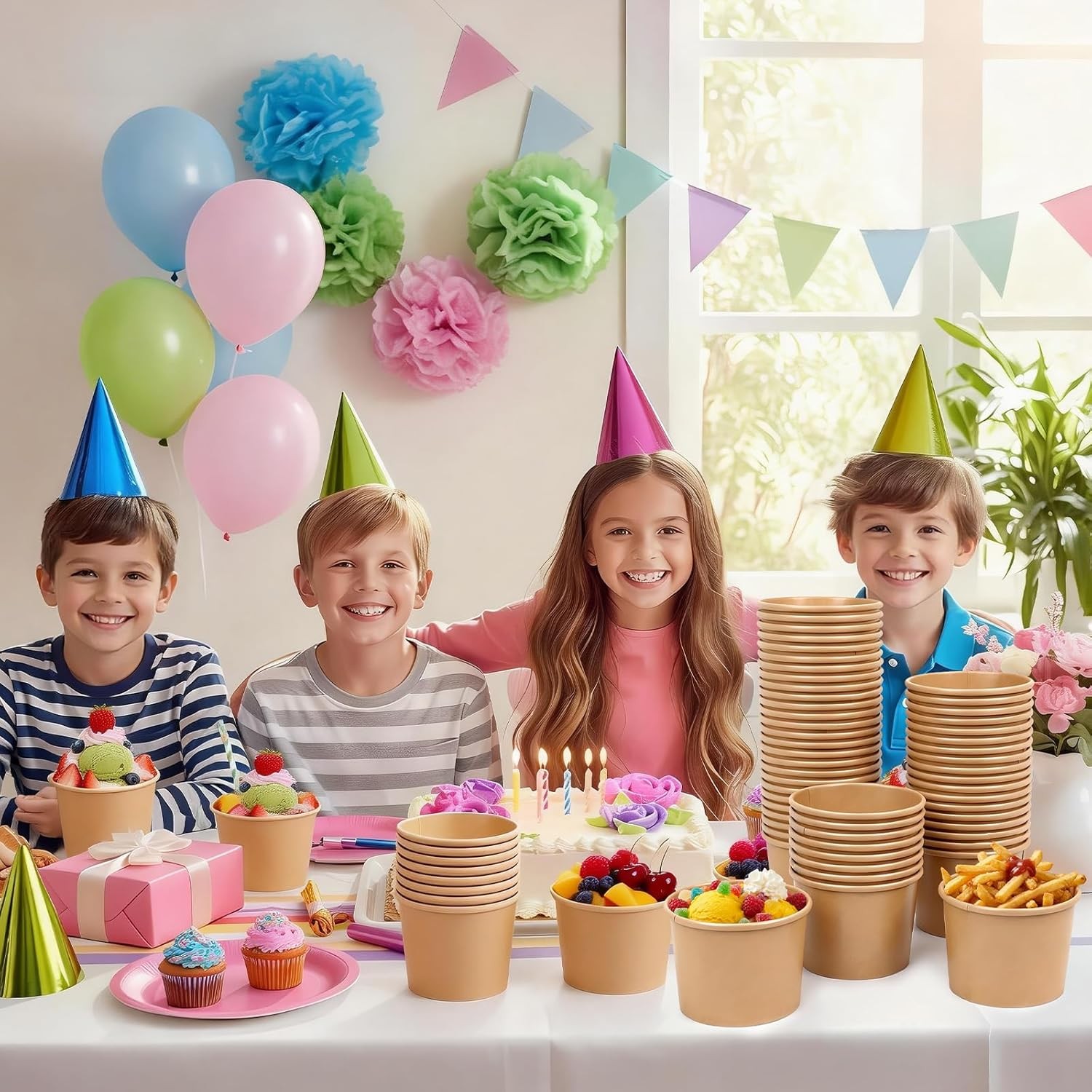 160 PCS Ice Cream Cups Disposable, 8 oz Paper Ice Cream Bowls, Soup Bowls for