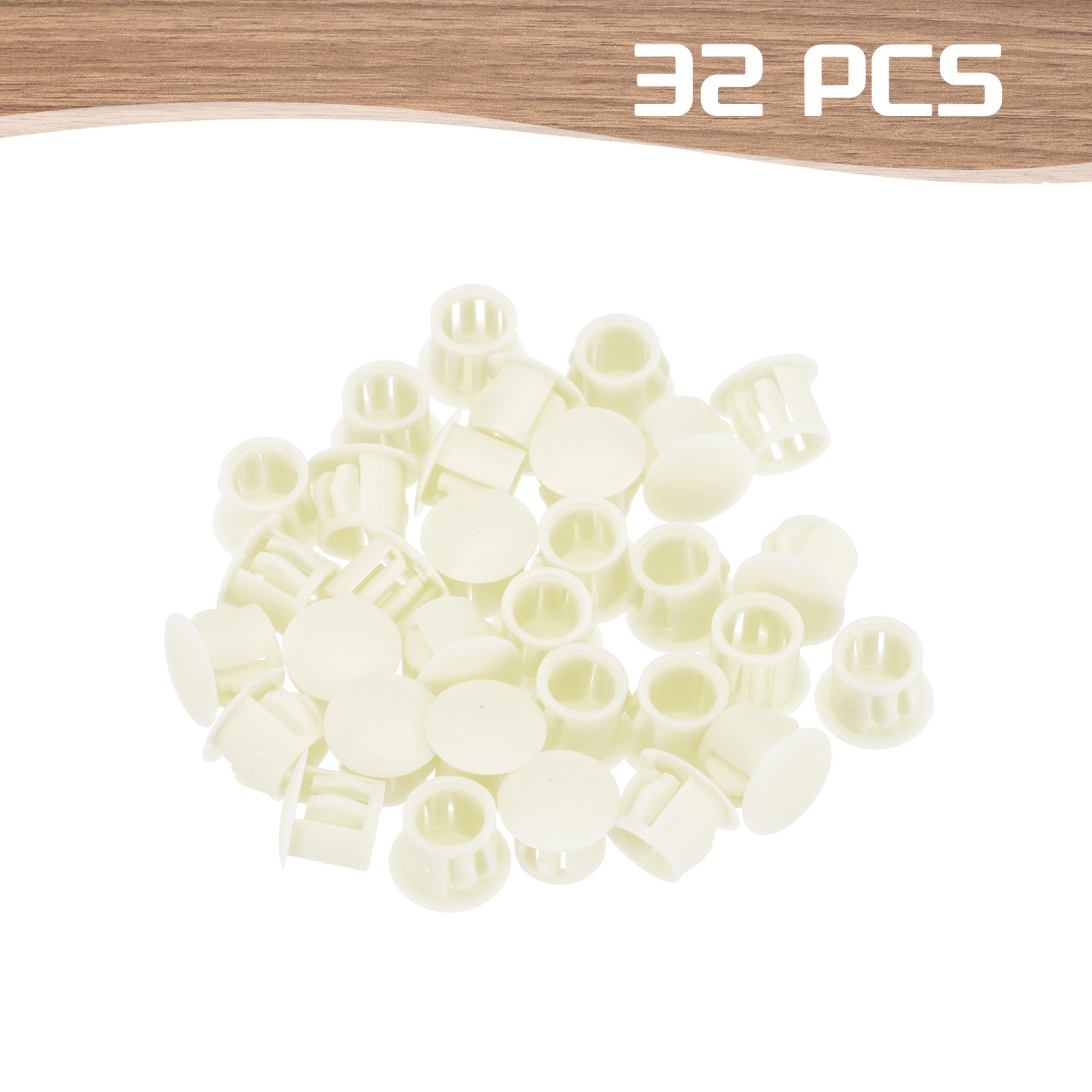 32Pcs 10mm Beige Nylon Plastic Round Locking Hole Plugs Insert End Caps
