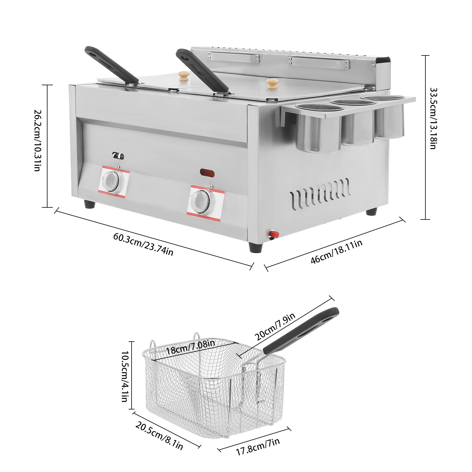 Countertop Gas Deep Fryer Propane Gas Stainless Steel Outdoor Use Round 2 Burner