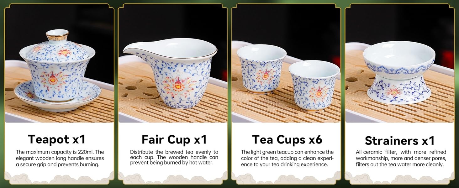 Japanese Tea Set Traditional with 6 Cups, Chinese Gongfu Tea Set for Adults,