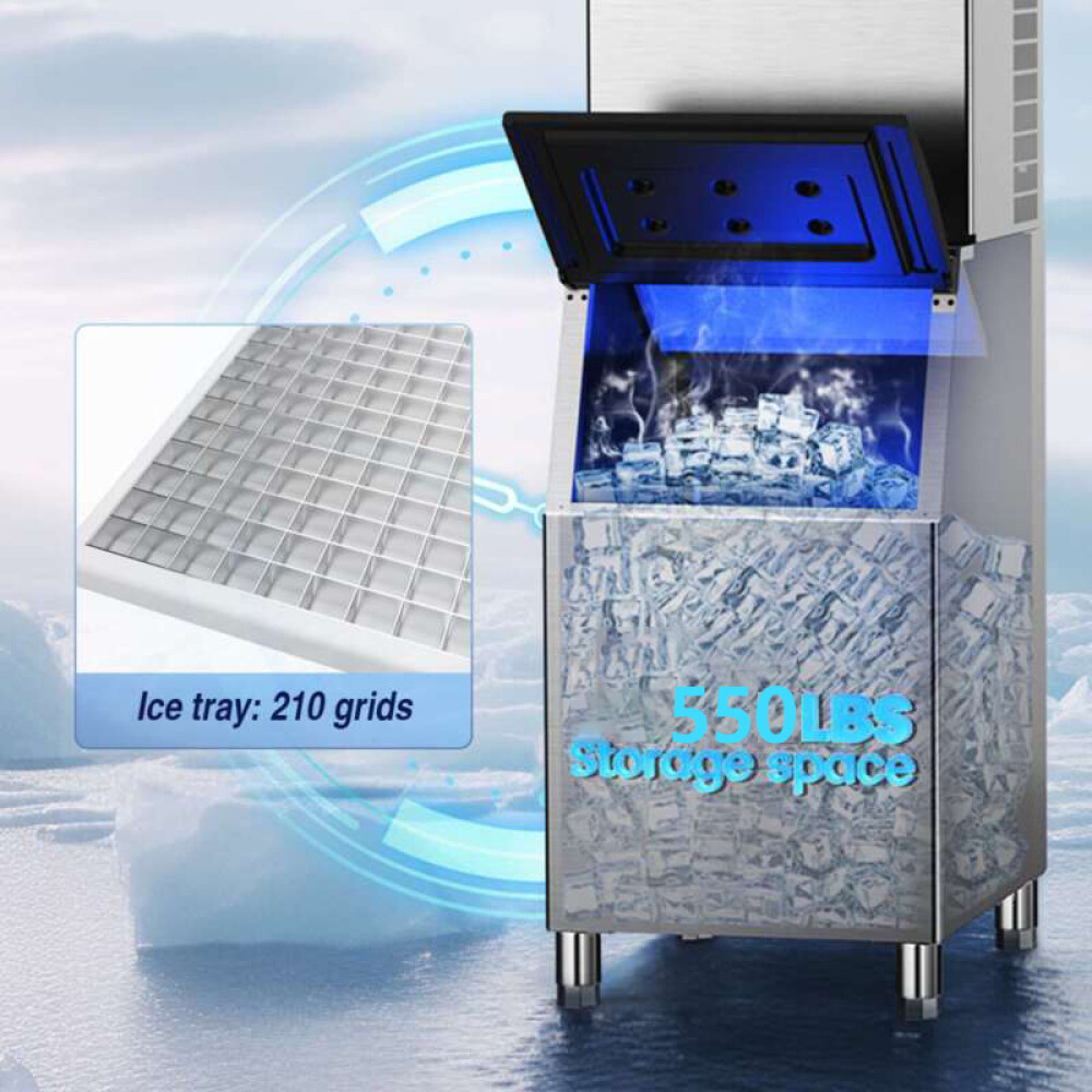 550LB/24H Smart Commercial Ice Maker Machine w/ 300LBS Storage Bin Auto Cleaning