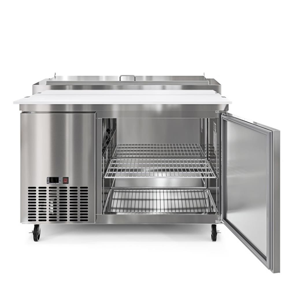 Pemberly Row Silver 50″ One Door Commercial Pizza Prep Refrigerator in Steel