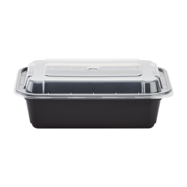 Karat 24oz Black PP Plastic Microwavable Rectangular Food Containers&Lids-150 ct