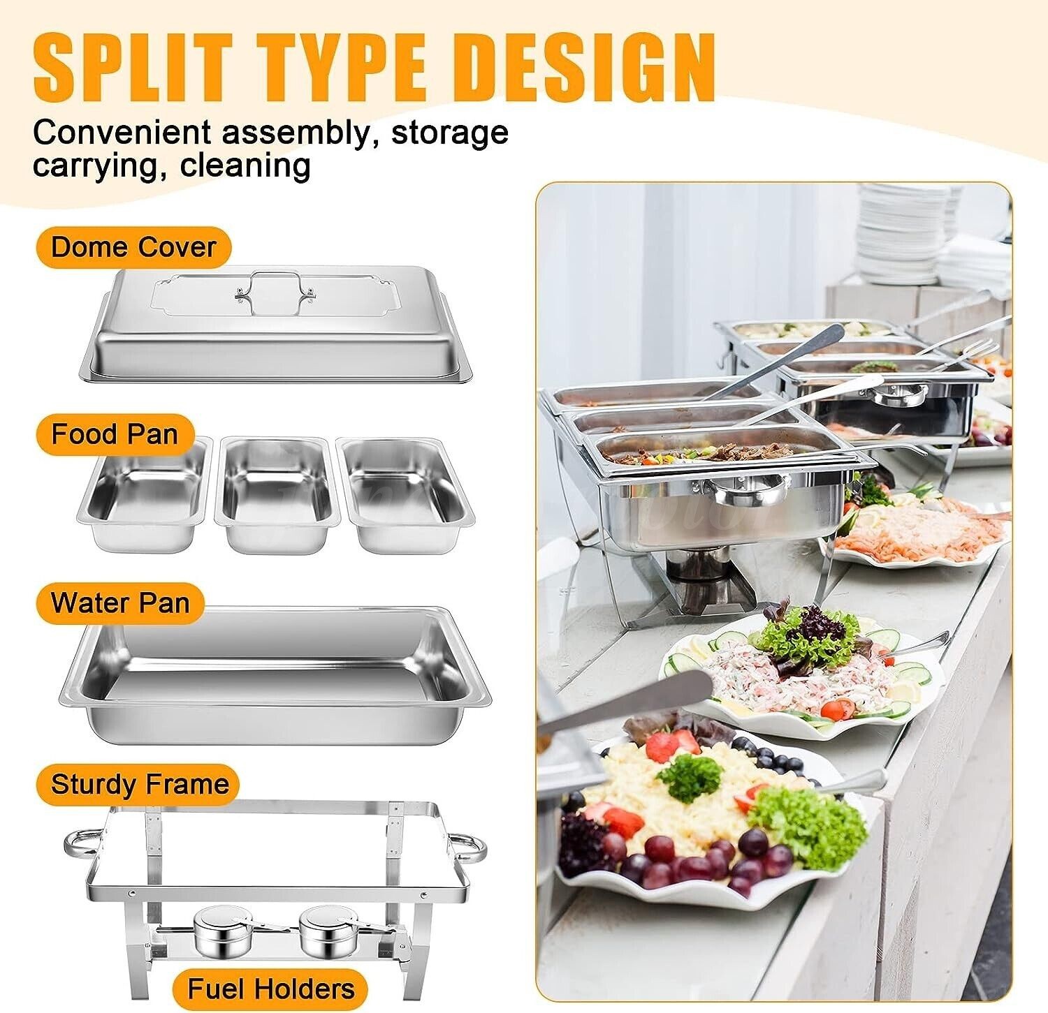 6/8/10X 9Qt Chafing Dish Buffet Set 316 Stainless Steel Chafer for Catering full