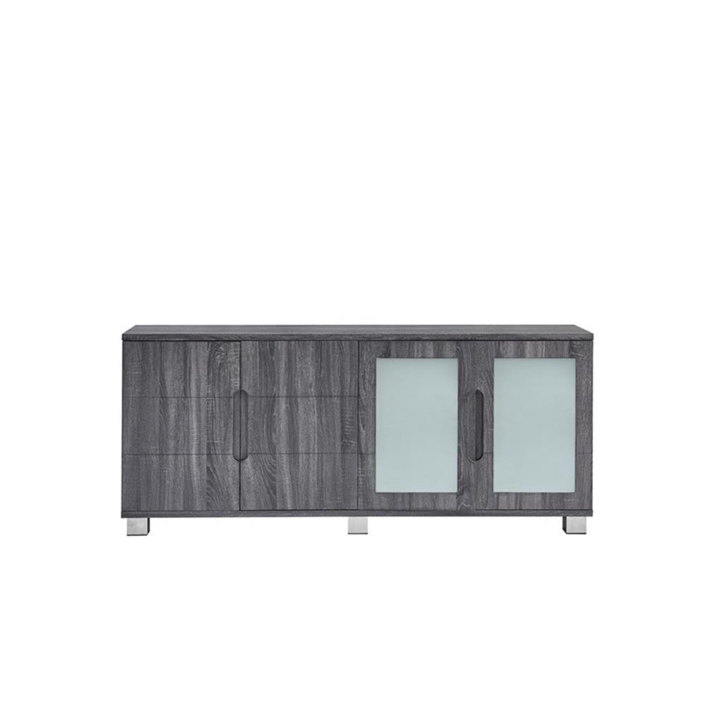 Walnut Wrapped 4 Door Wood Cabinet Server with Frosted Glass Doors