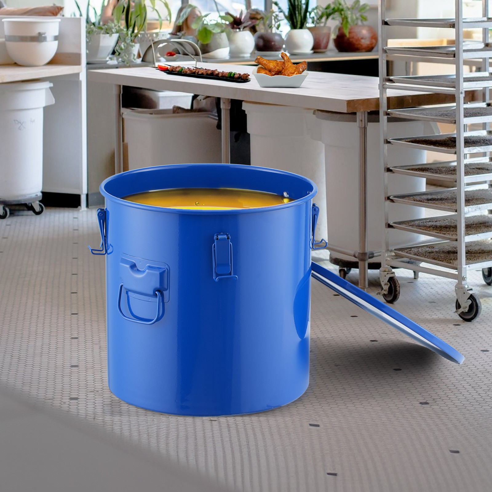 VEVOR Fryer Grease Bucket Oil Disposal Caddy 10 Gal Bucket with Filter Bag Blue