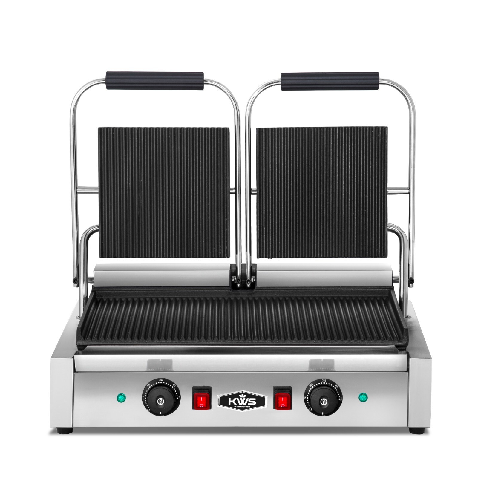 KWS PM-23 Electric Commercial 3400W Panini Grill with Grooved Plate 19″x 9″