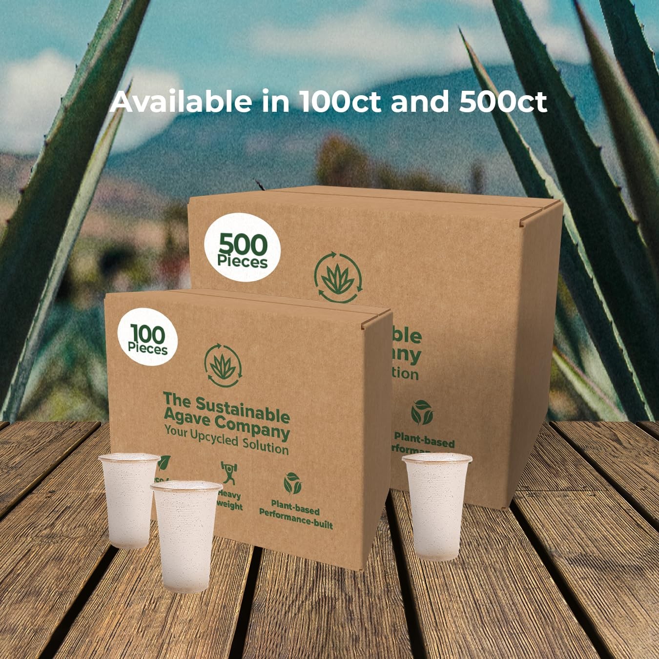 100 Count 12 Ounce Sweet Agave Fiber Cups Plant-Based Upcycled Materials