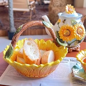Ceramic Coffee Pot, 3D Hand- Painted 37oz Sunflower and Bee Teapot, Home
