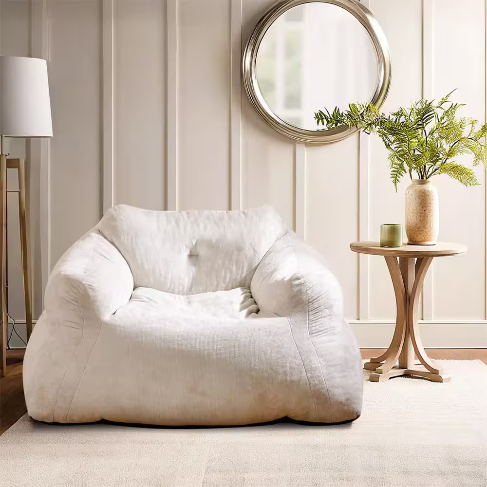 Beige Polyester Large (45-72 In.) Bean Bag Chair for Adults Plush Lazy Sofa with