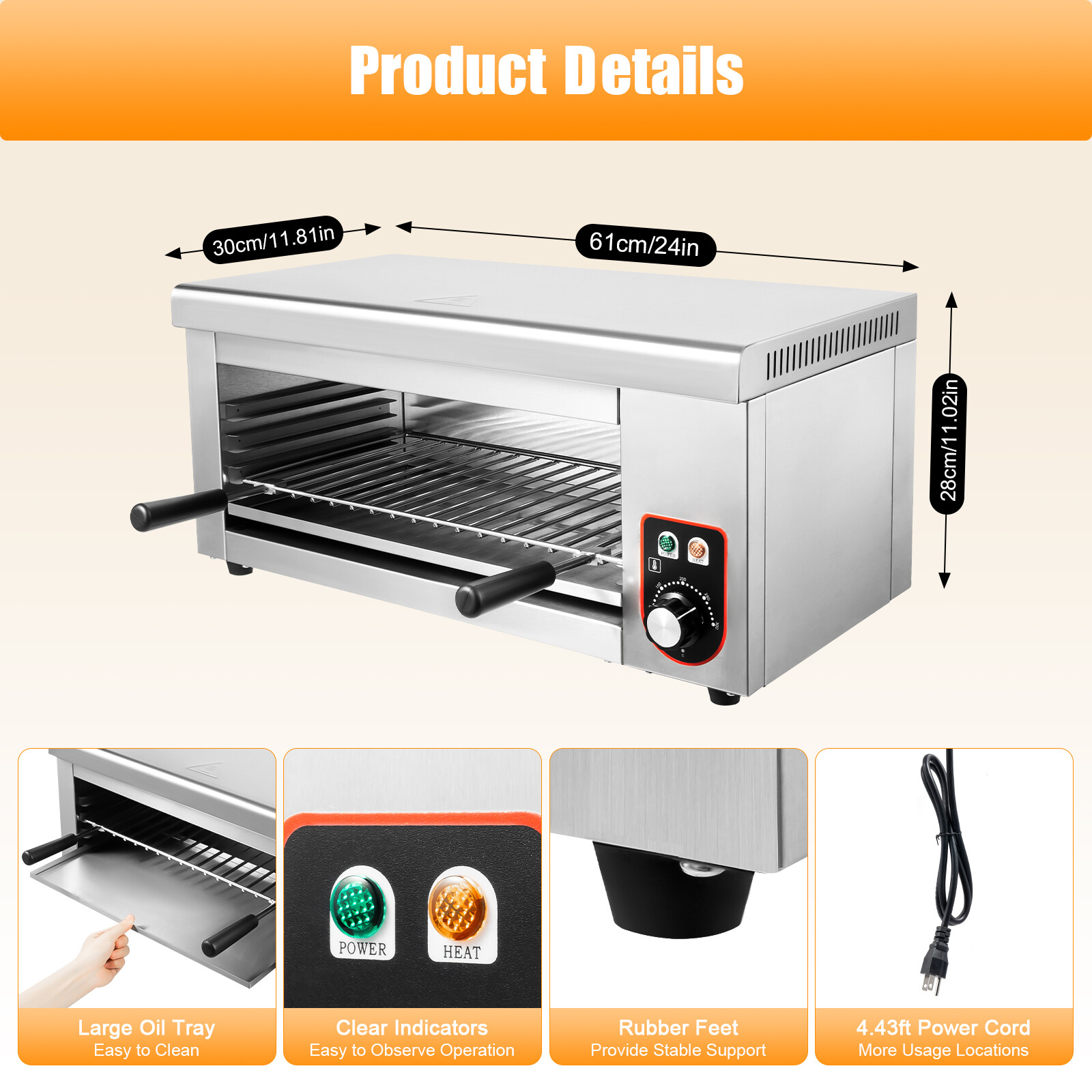 1500W Commercial Electric Wall-mounted Cheese Melter Salamander Broiler BBQ Gril