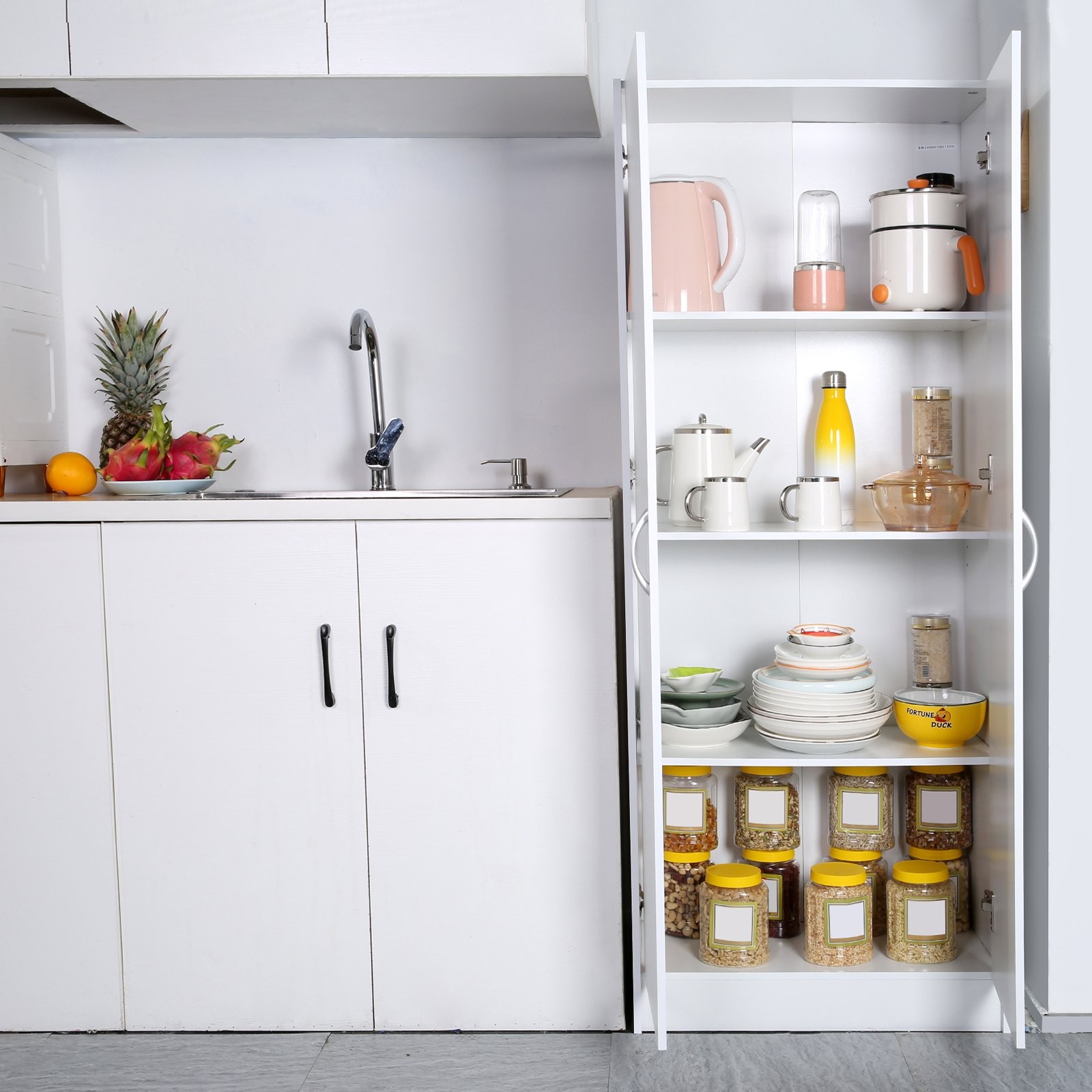 Kitchen Pantry Cabinet, 60″ Tall Food Pantry Storage Cabinet, 110LBS Freestandin