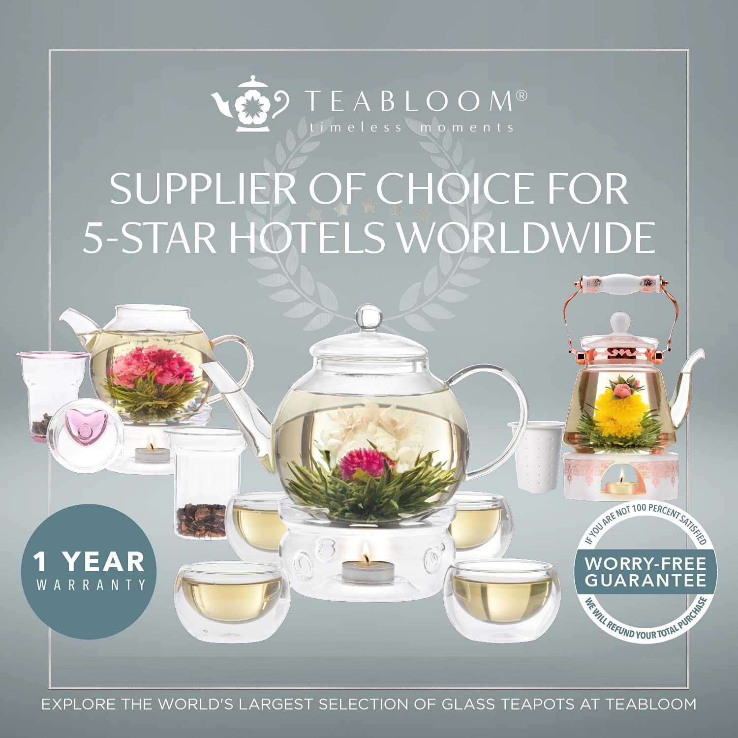 Mindful Tea-for-One Set – 5-Piece Glass Teapot, Matching Cup & Saucer,