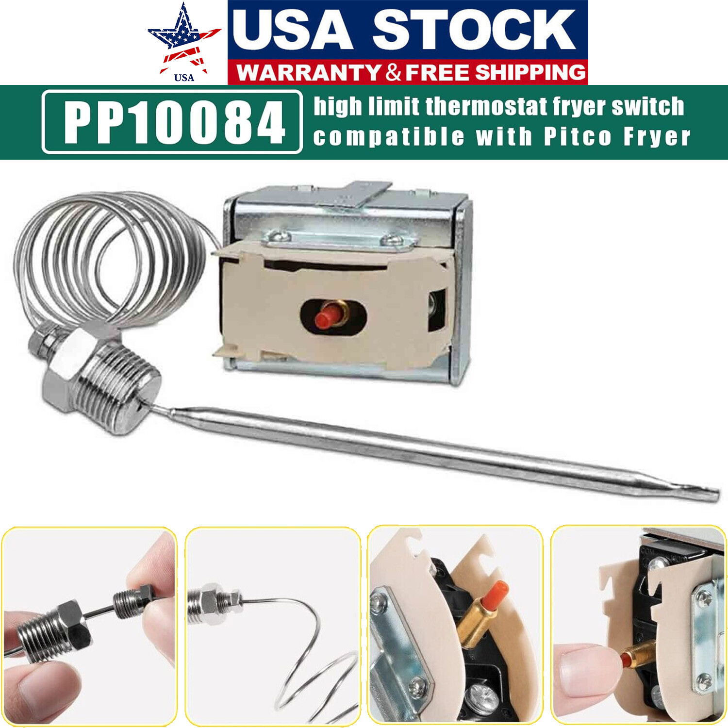 PP10084 High Limit Switch For Pitco Fryers Hi Limit Safety Thermostat 450F 45C+