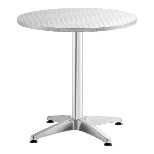 27 1/2» Round Chrome Metal Restaurant Table with 4 Slat Back Armless Chairs