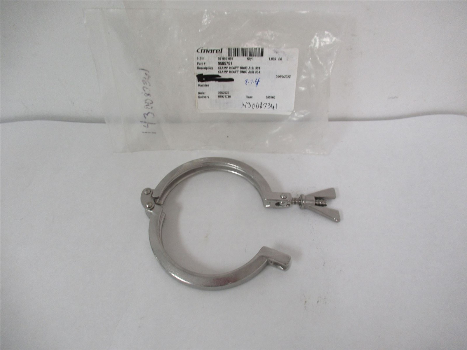 250263 New-No Box; Marel 9505751 Heavy Clamp DN80 AISI 304 SS