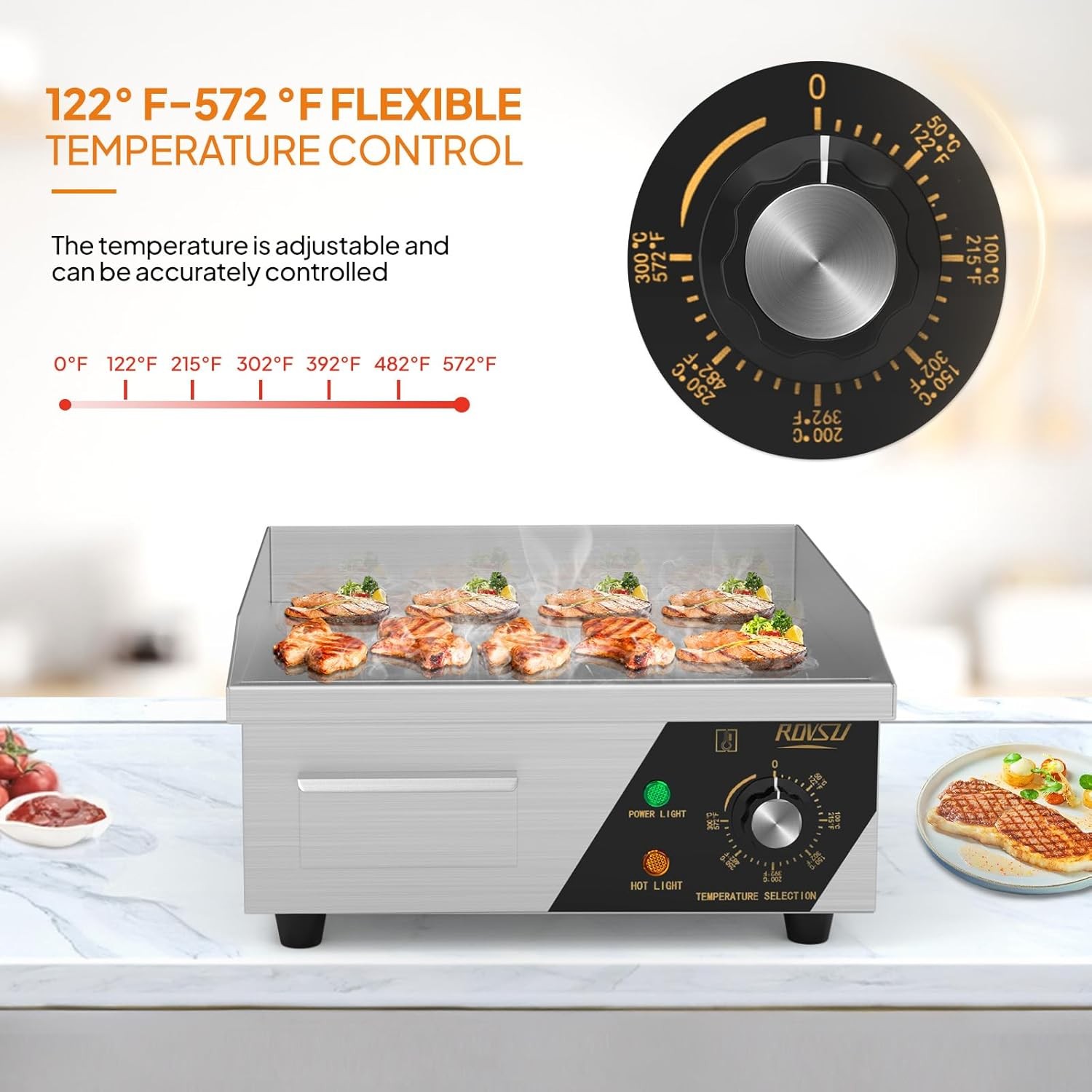 14″ Commercial Electric Countertop Flat Top Griddle, 1500W 110V Electric Griddle