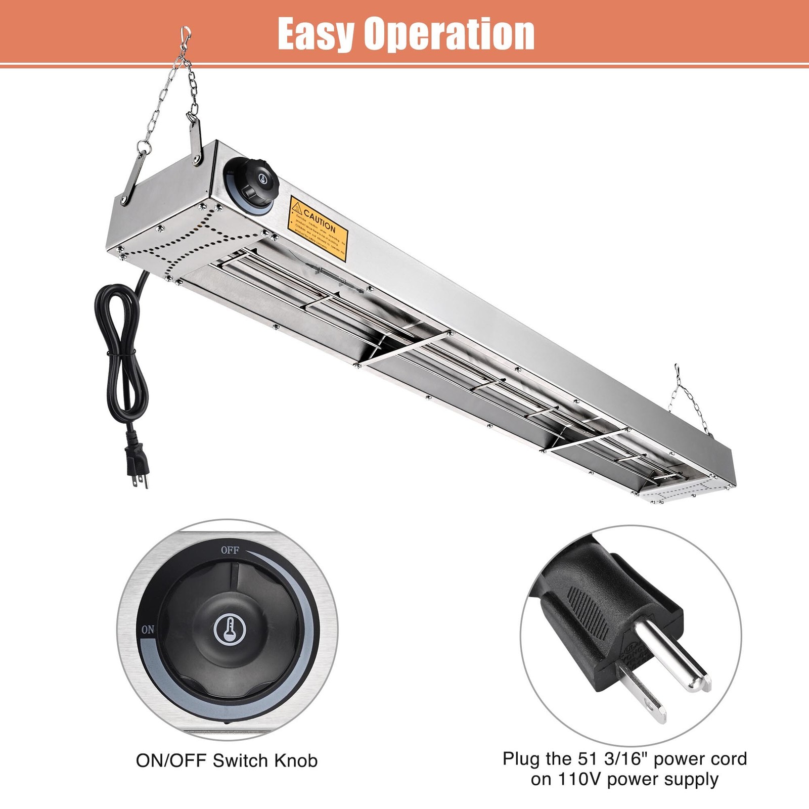 WeChef 43″ 1100W Electric Strip Heater Food Warmer Stainless Steel Heating Lamp