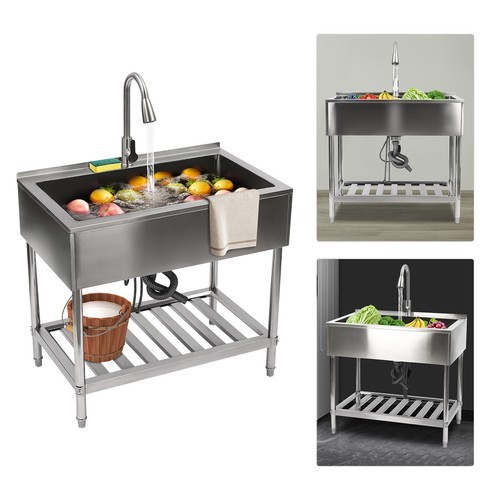 Commercial Stainless Steel Sink Laundry Kitchen Sink Utility Sink w/Drain-pipe