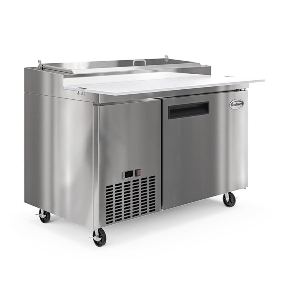 Pemberly Row Silver 50″ One Door Commercial Pizza Prep Refrigerator in Steel