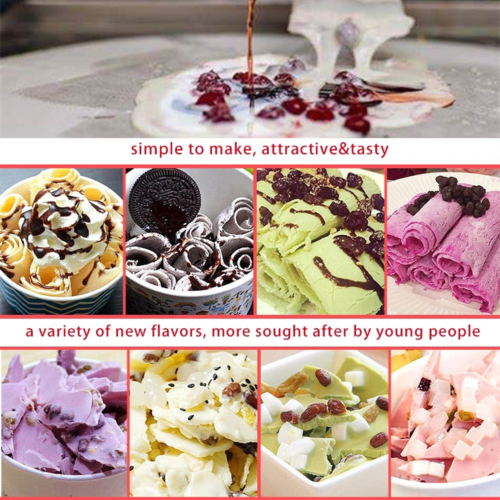 ETL NSF 55cm(22″) Double round pans rolled ice cream machine,ice cream maker