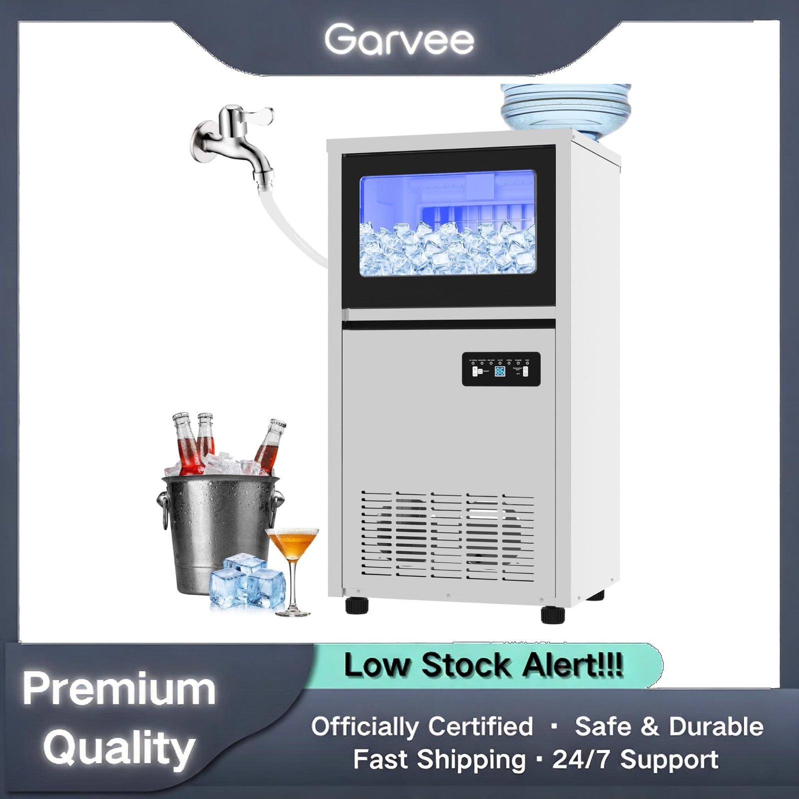 Stainless Steel 130 Lbs Commercial Ice Maker Under Counter Bar Ice Cube Machine