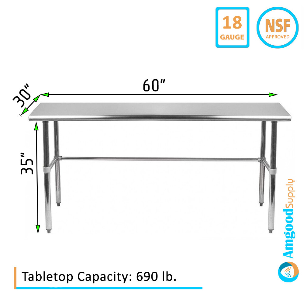 30″ X 60″ Stainless Steel Open Base Table | NSF Prep Metal Work Table