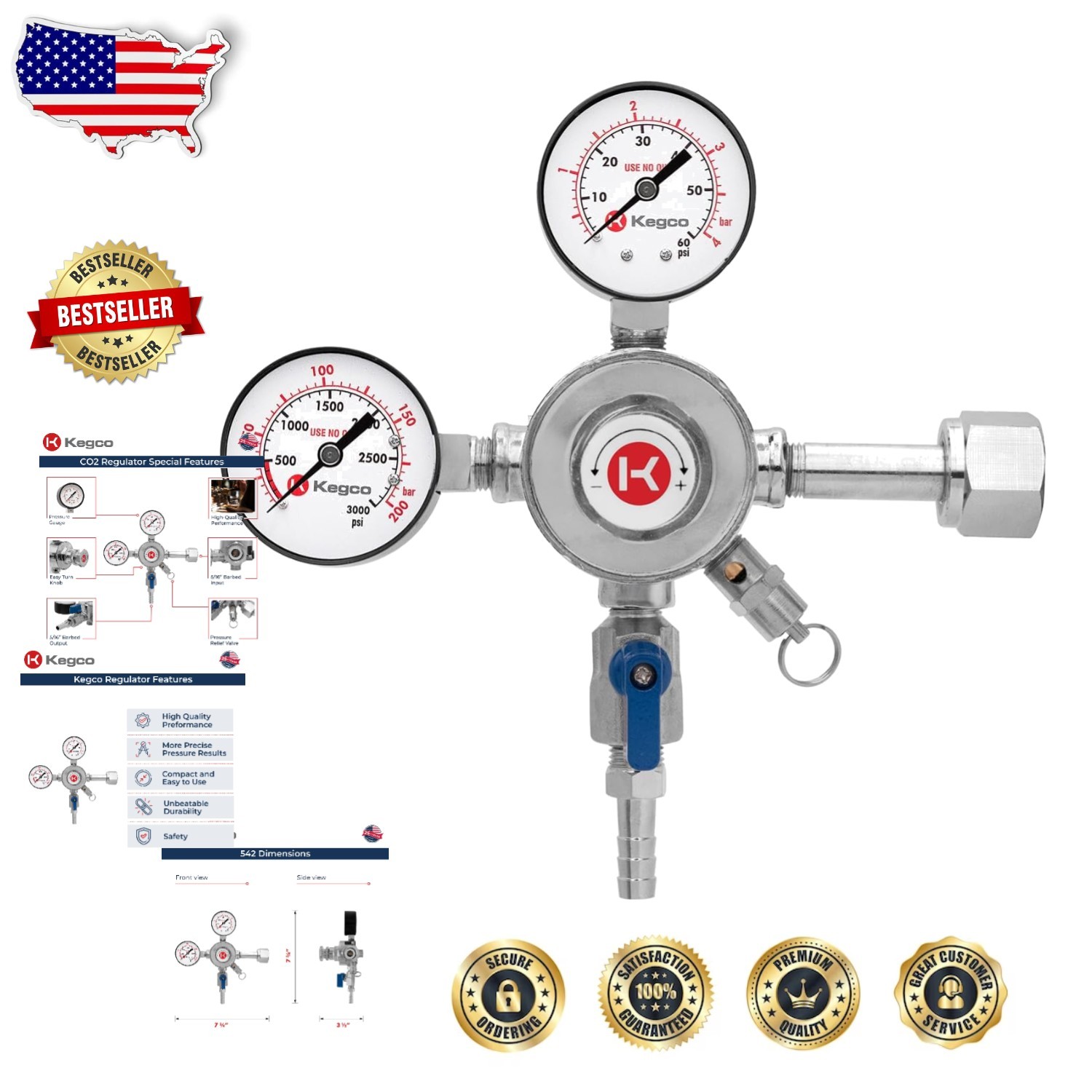 Pro Dual Gauge CO2 Draft Beer Regulator – Chrome Plated Brass