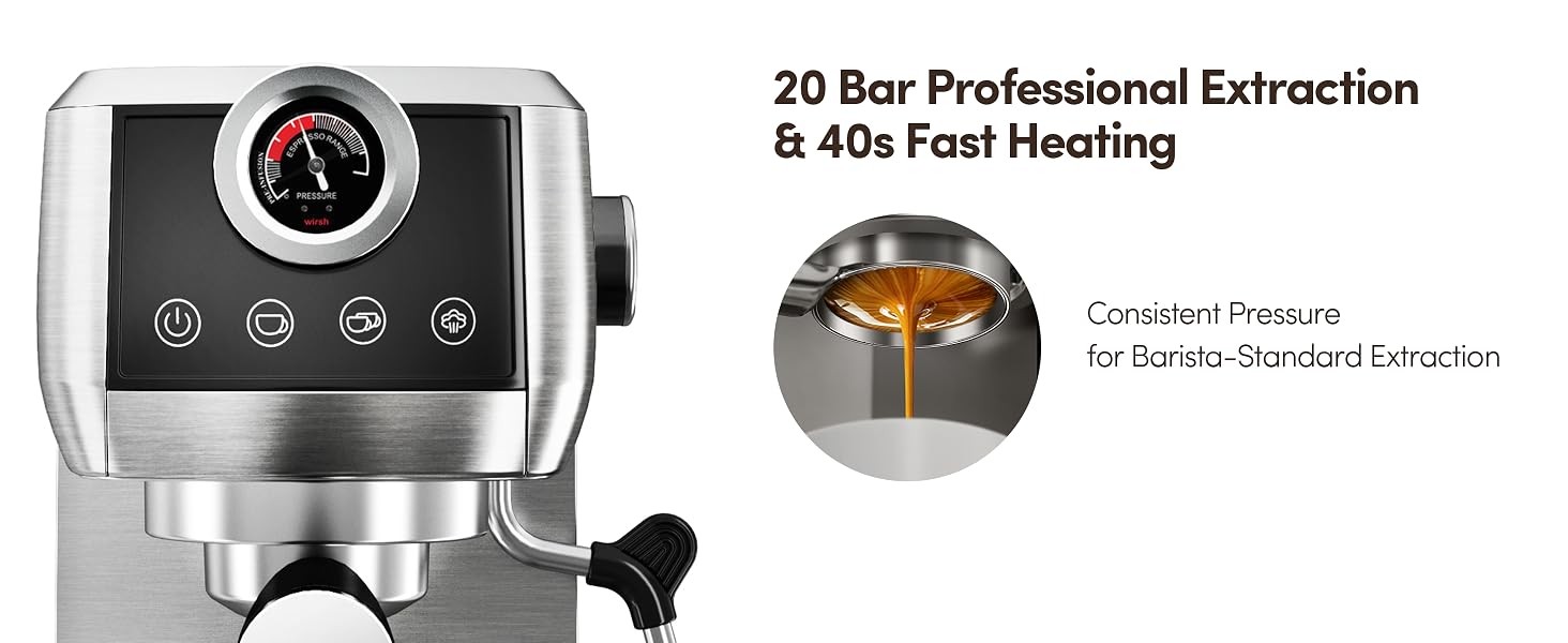 Espresso Machine,20 Bar Semi-Automatic Espresso Maker with Milk Frother