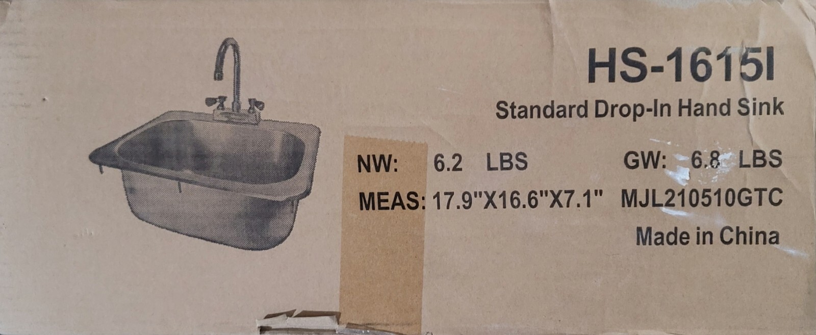 Brand New GSW USA HS-1615I Standard Drop-in Hand Sink w/ faucet set
