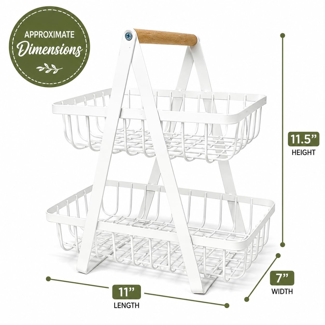 2-Tier Metal Fruit Basket Stand – Farmhouse Countertop Organizer for Fruit, V…