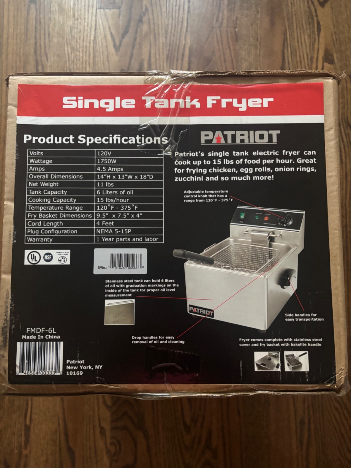 Patriot FMDF-6L 15 lb. 120V Single Tank Commercial Electric Fryer