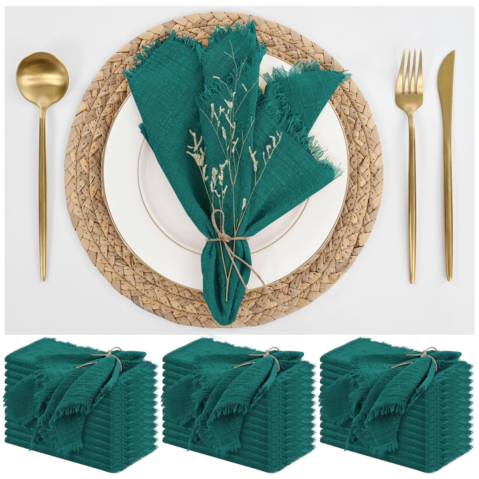 Abklesach 36 Pack Teal Cotton Linen Napkins 16 X 16 Inch Teal Napkins Cloth