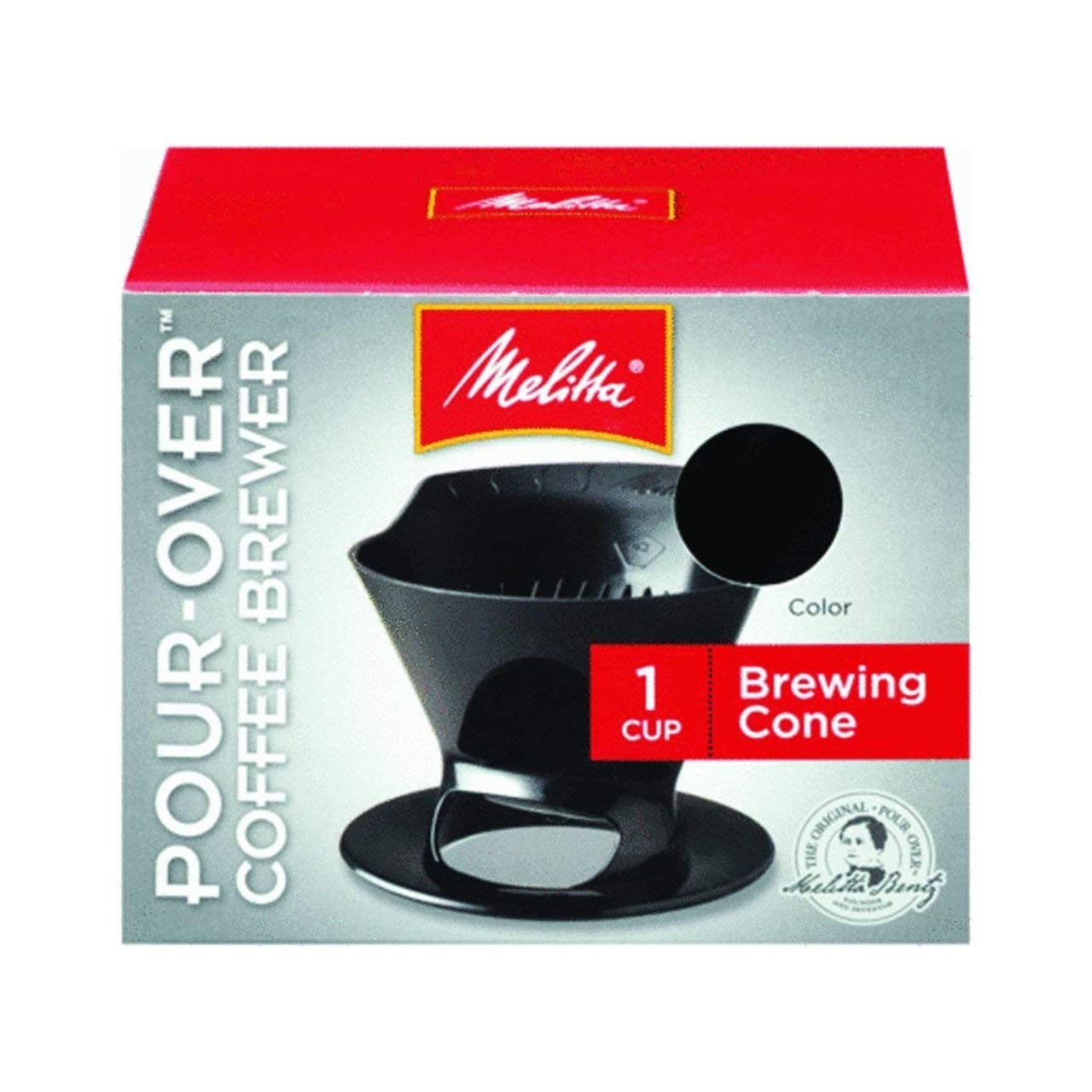 Melitta Filter Coffee Maker, Single Cup Pour-Over Brewer, 1 Count, Black