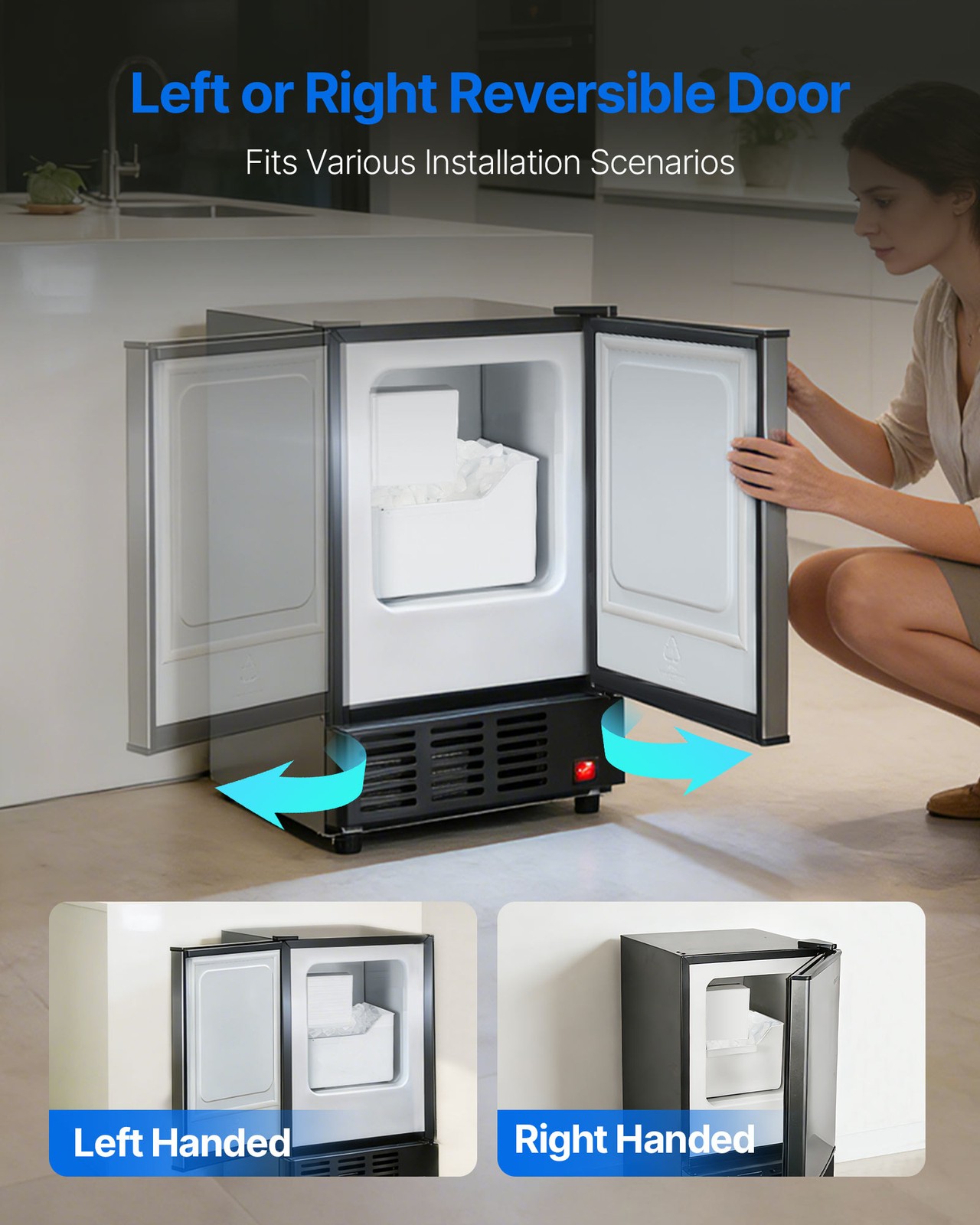 VEVOR Under Counter Ice Maker 15 LBS/Day Crescent Ice Maker & 11LBS Storage Bin